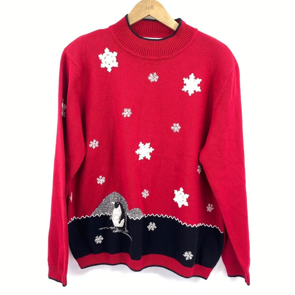 VTG‎ Alfred Dunner Ugly Christmas sweater size XL penguins red snowflake